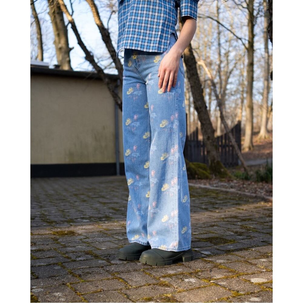 GANNI Magny Indigo Print Organic Cotton Jeans Bleach Blue - Picture 3 of 9